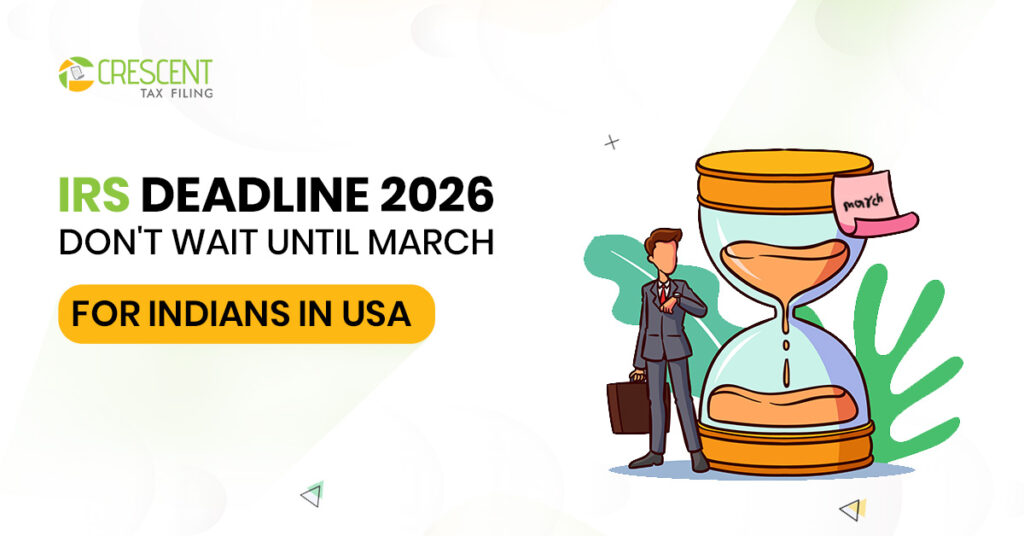 Indian man preparing tax documents on laptop before IRS Deadline 2026, emphasizing early tax filing for Indians in USA to avoid March rush, FBAR filing errors, and FATCA reporting mistakes.