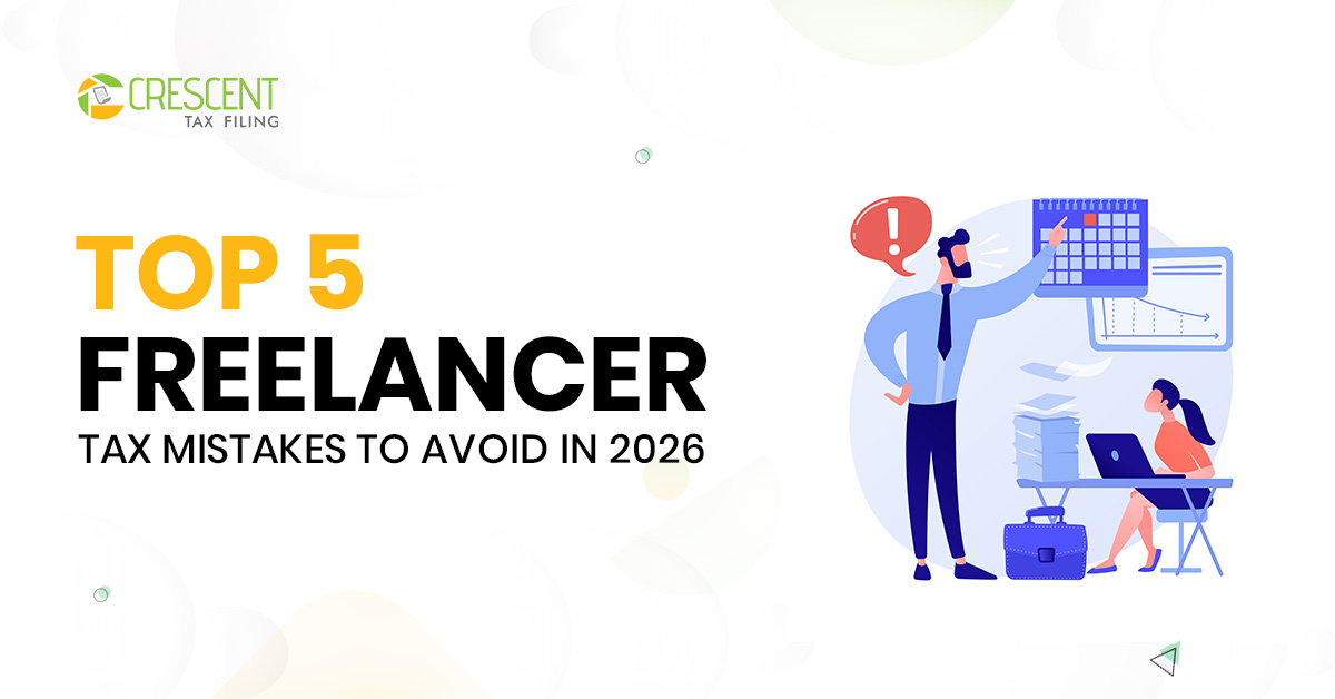 Freelancer working at home office desk reviewing tax documents with calculator, receipts, and April 15 deadline marked on calendar representing common freelancer tax mistakes in 2026.