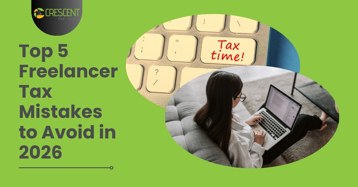 Freelancer working at home office desk reviewing tax documents with calculator, receipts, and April 15 deadline marked on calendar representing common freelancer tax mistakes in 2026.