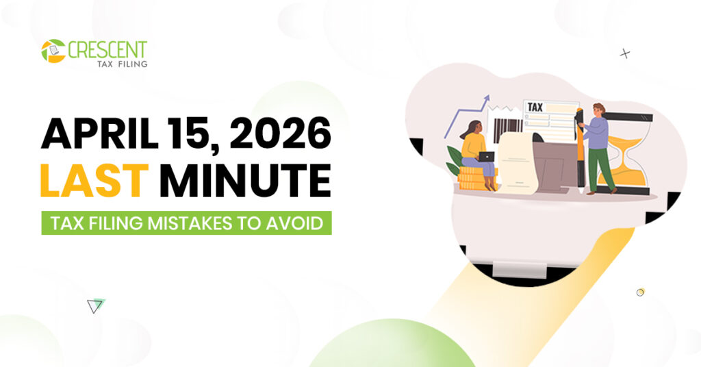 Alarm clock in hand symbolizing urgency before the April 15, 2026 tax deadline with text about last-minute tax filing mistakes to avoid.